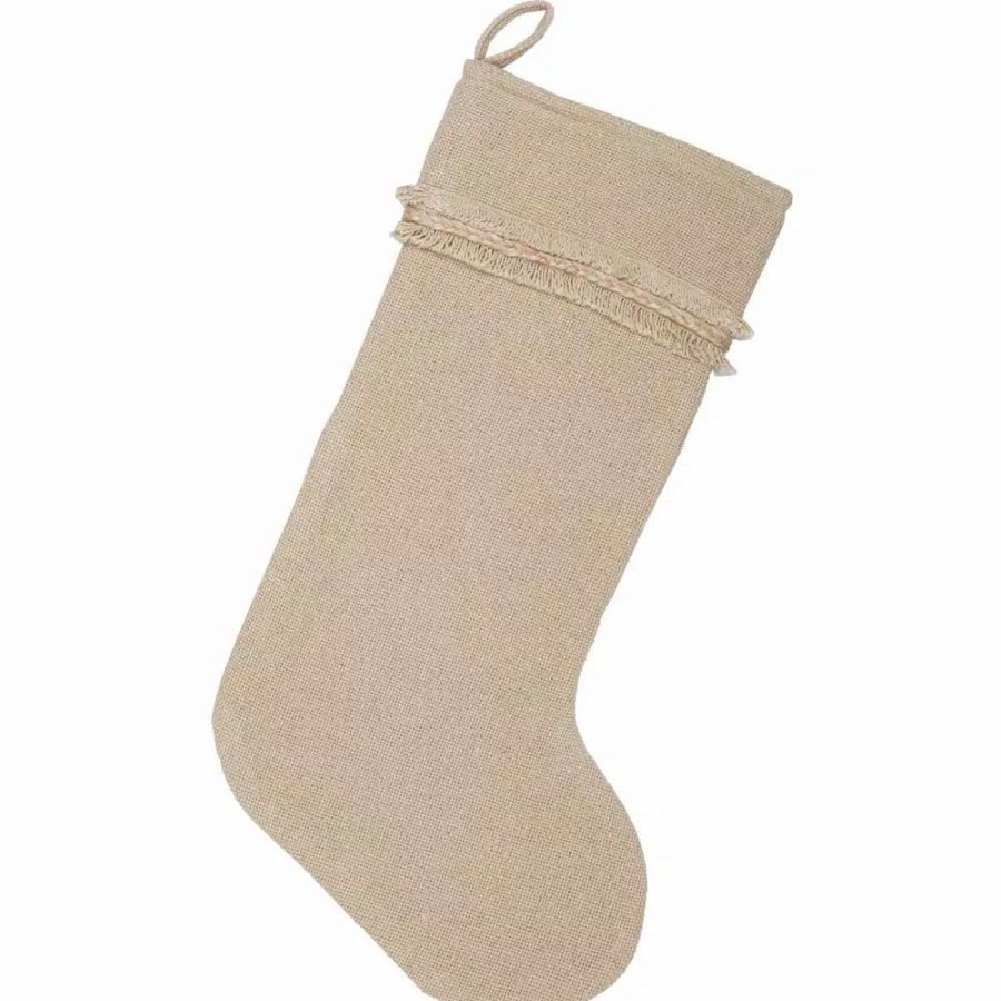 Indoor Christmas Decorations * | Vhc Brands 20 In. Cotton Burlap Vintage Antique Creme White Farmhouse Christmas Decor Stocking