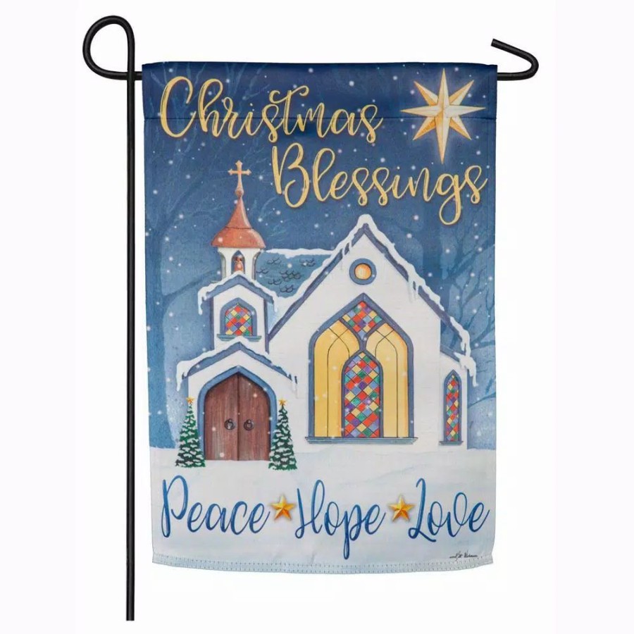 Outdoor Christmas Decorations * | Evergreen 18 In. X 12.5 In. Christmas Blessings Garden Suede Flag