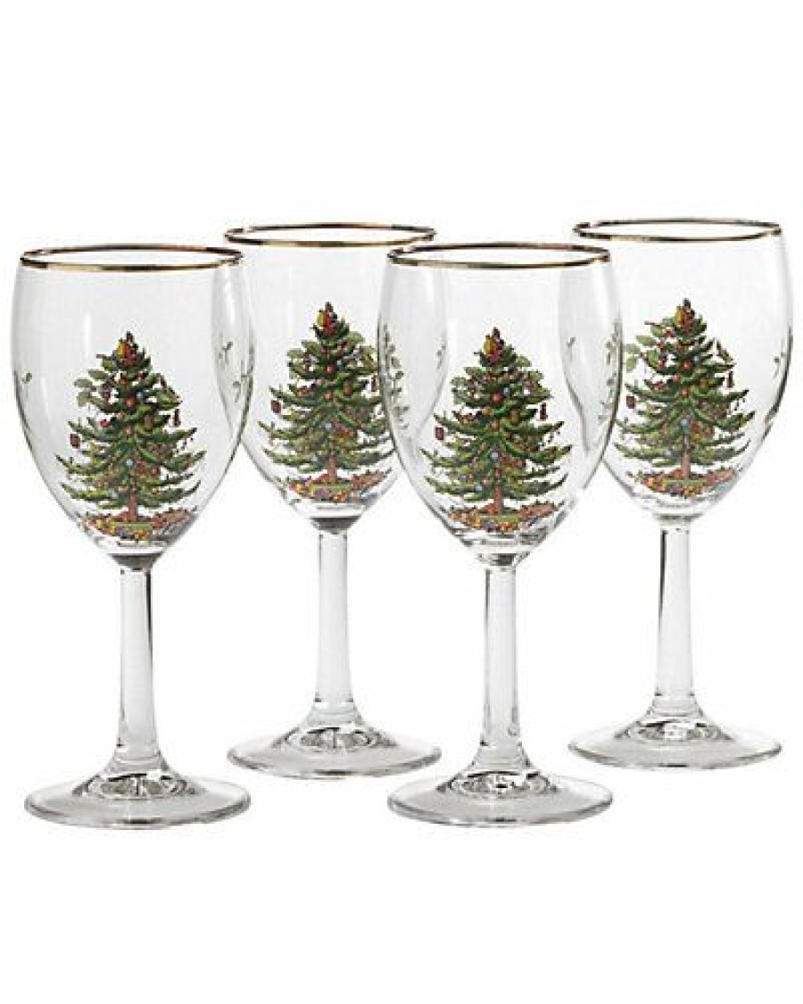 Kitchen & Dining Room * | Spode Christmas Tree Set Of 4 Wine Glasses Home