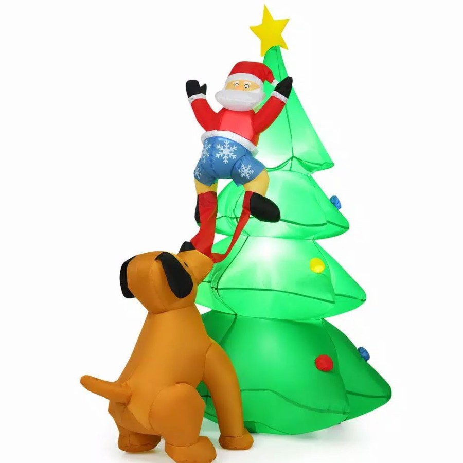 Outdoor Christmas Decorations * | Costway 6.5 Ft. Pre-Lit Led Lights Christmas Inflatable Tree Santa Christmas Inflatable With Zipper