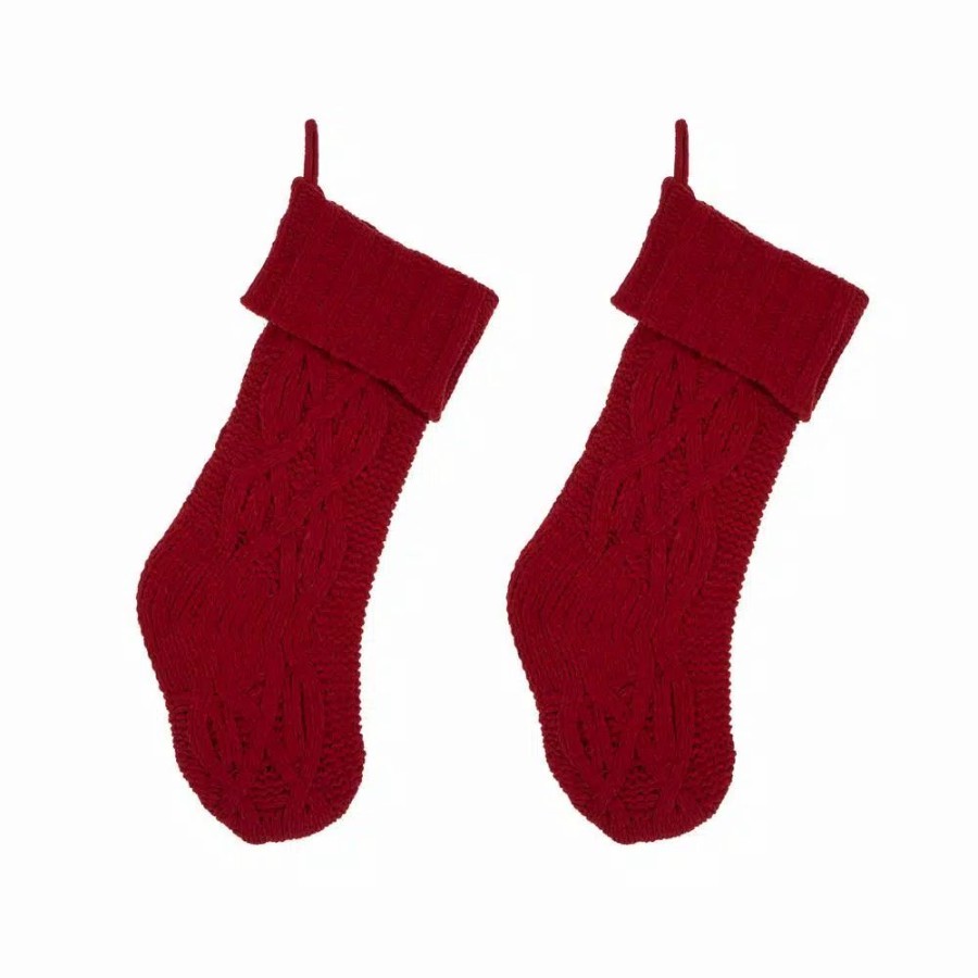 Indoor Christmas Decorations * | Glitzhome 22 In. Knitted Polyester Red Christmas Decoration Stocking (2-Pack)