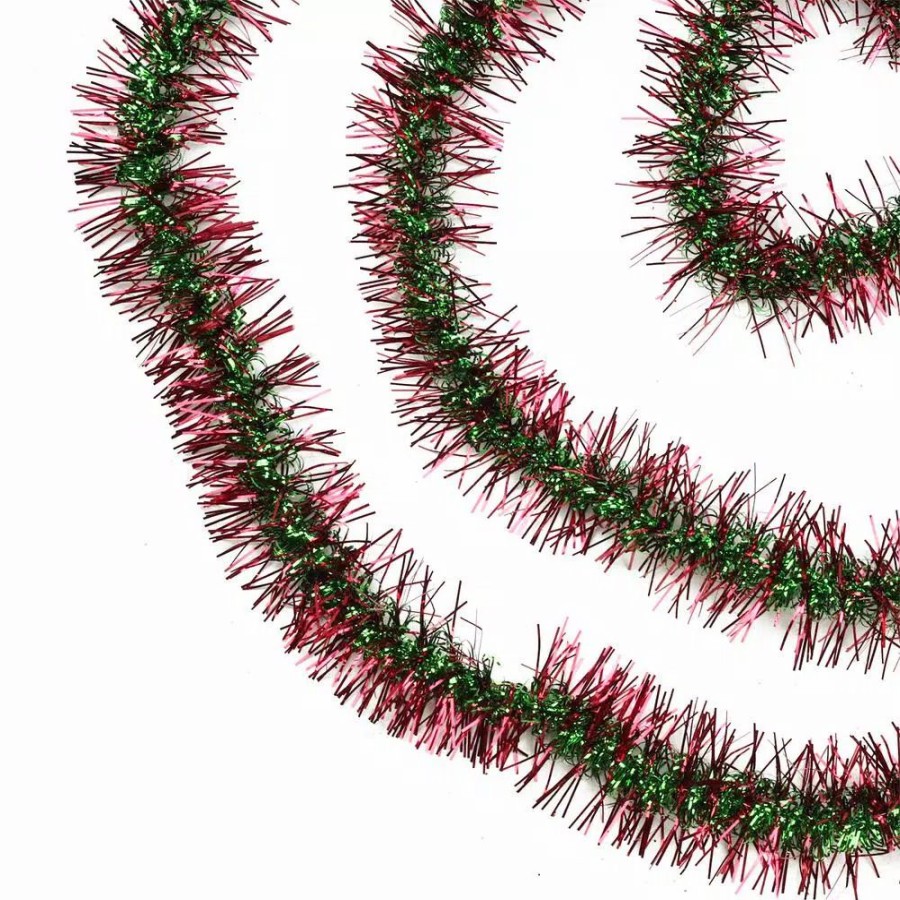 Christmas Greenery * | Northlight 50 Ft. Unlit Shiny Red And Green Spiral Center Christmas Tinsel Garland