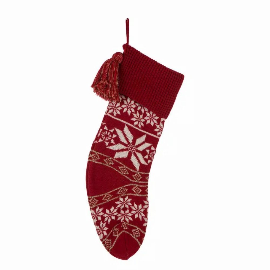 Indoor Christmas Decorations * | Glitzhome 24 In.H Knited Acrylic Christmas Stocking With Snowflake