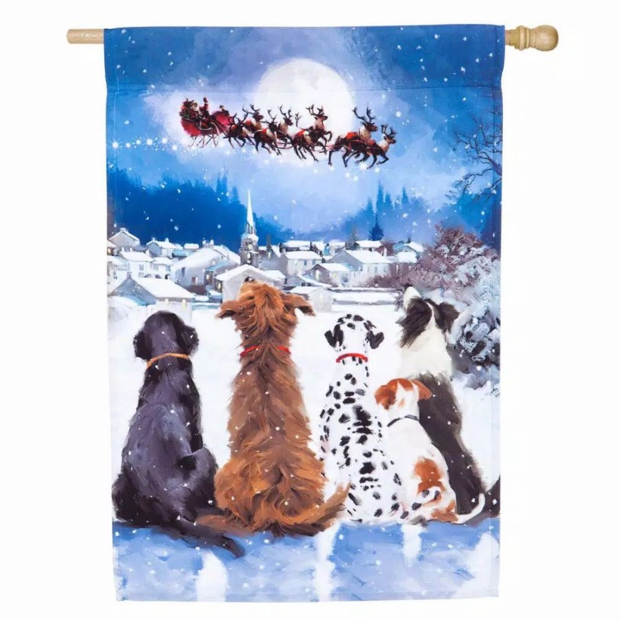 Outdoor Christmas Decorations * | Evergreen 28 In. X 44 In. Christmas Dogs House Satin Flag