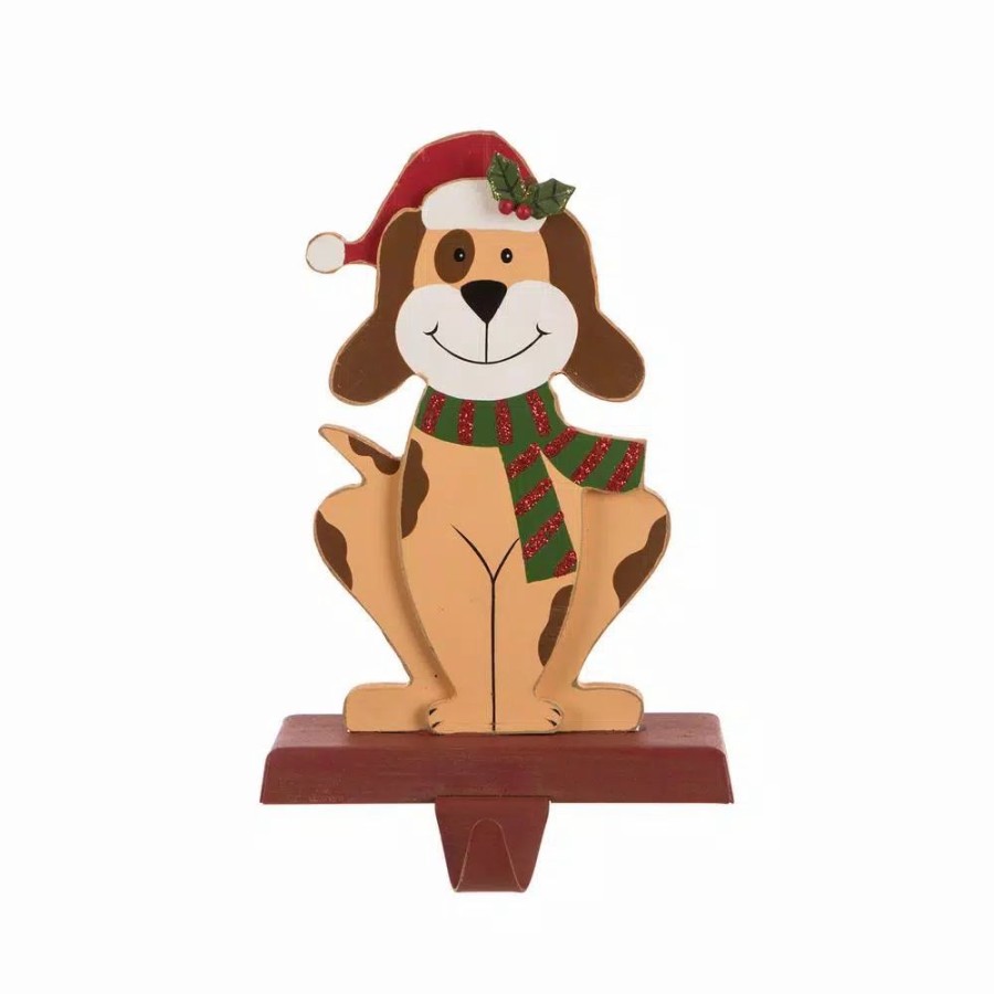 Indoor Christmas Decorations * | Glitzhome 7.76 In. H Wooden Metal Christmas Stocking Holder Dog