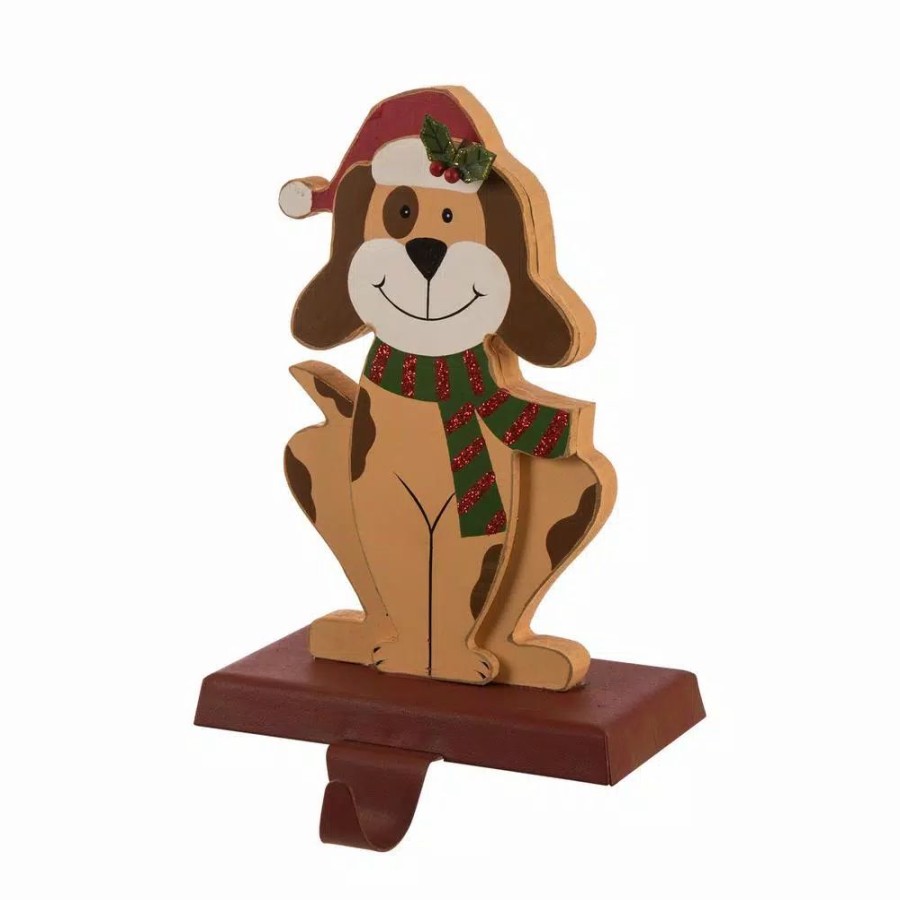 Indoor Christmas Decorations * | Glitzhome 7.76 In. H Wooden Metal Christmas Stocking Holder Dog