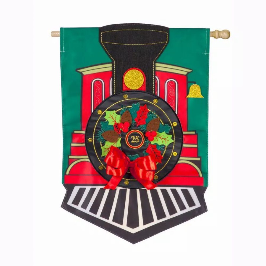 Outdoor Christmas Decorations * | Evergreen 28 In. X 44 In. Christmas Train House Applique Flag