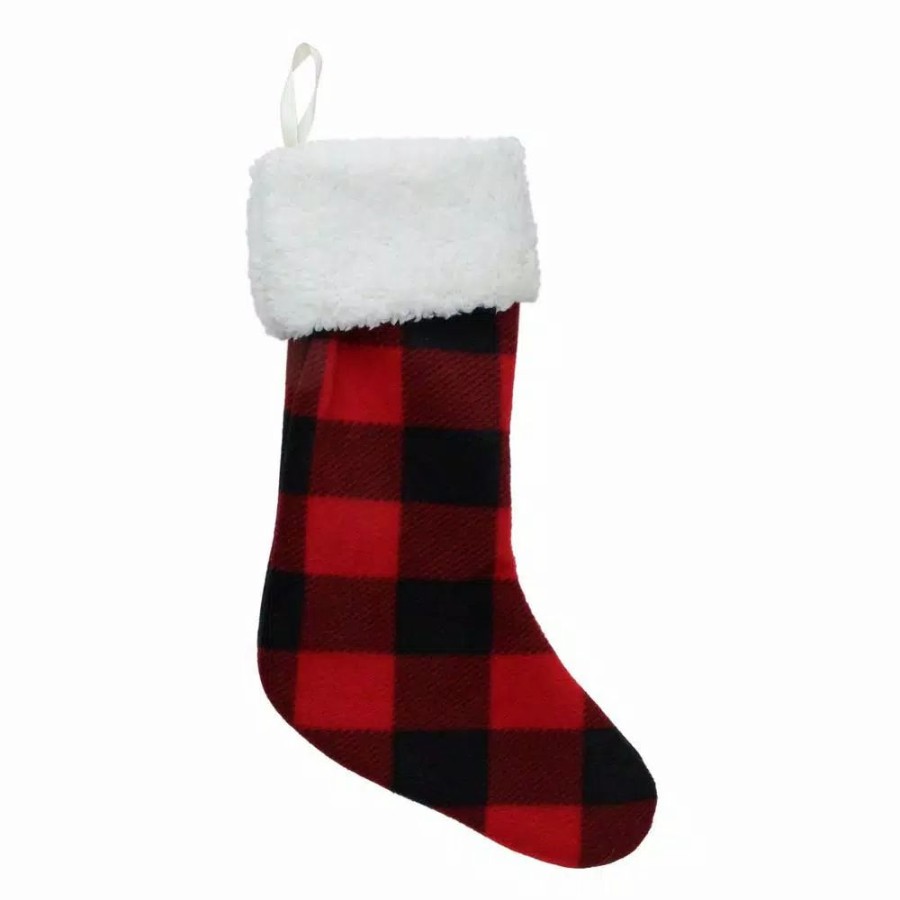 Indoor Christmas Decorations * | Northlight 18 In. Black And Red Buffalo Plaid Velvet Christmas Stocking With Sherpa Cuff