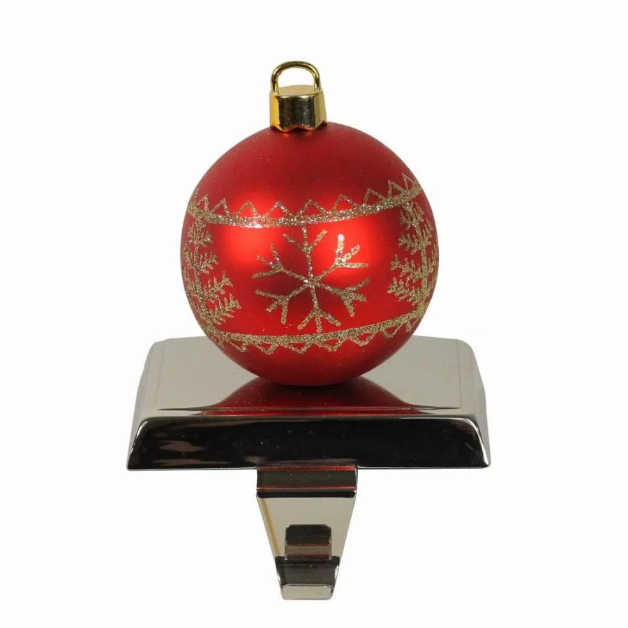 Indoor Christmas Decorations * | Northlight 5.5 In. Red And Gold Christmas Ball Ornament Shaped Stocking Holder