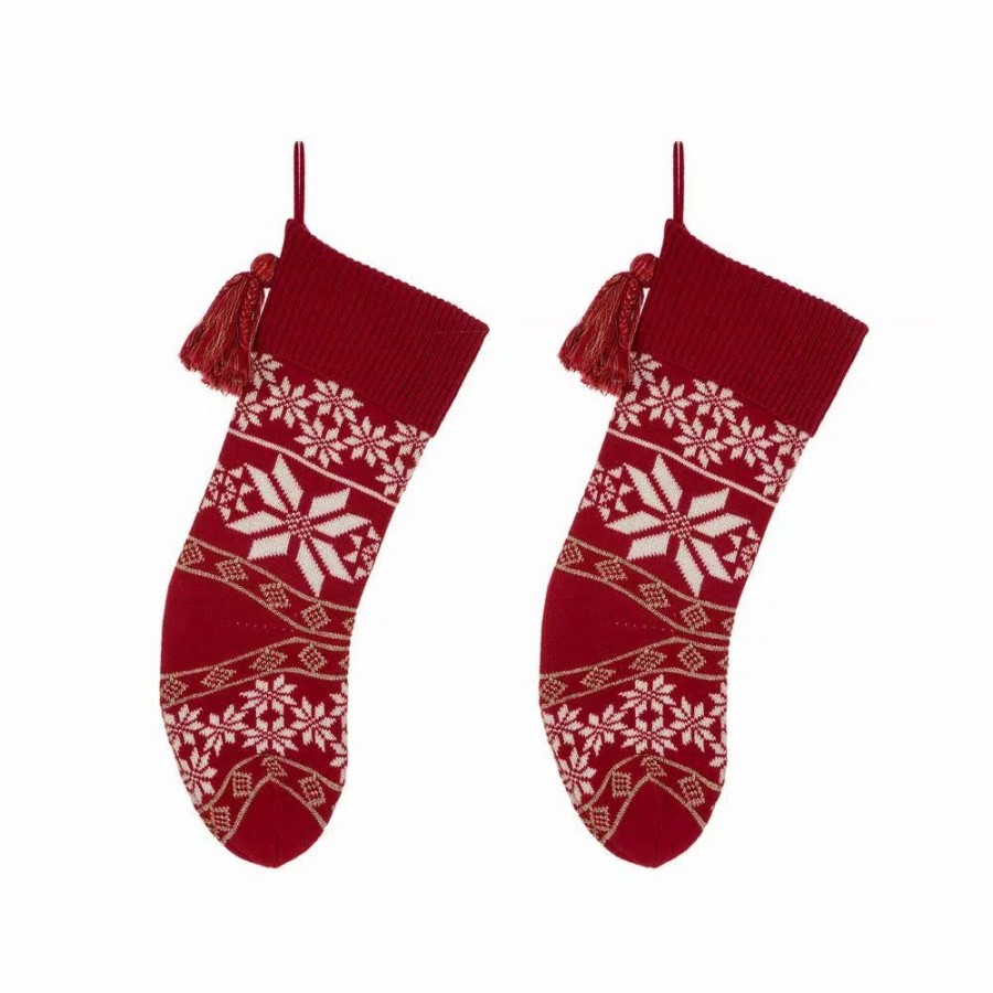 Indoor Christmas Decorations * | Glitzhome 24 In. Knitted Acrylic Christmas Decoration Snowflake Stocking (2-Pack)