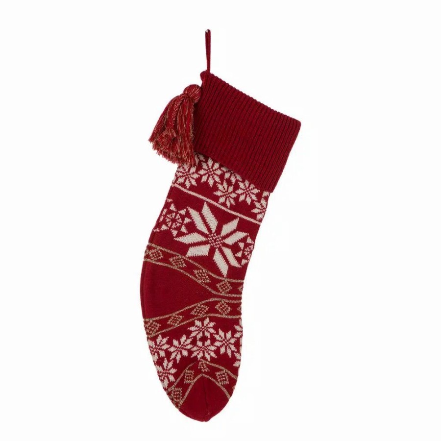 Indoor Christmas Decorations * | Glitzhome 24 In. Knitted Acrylic Christmas Decoration Snowflake Stocking (2-Pack)