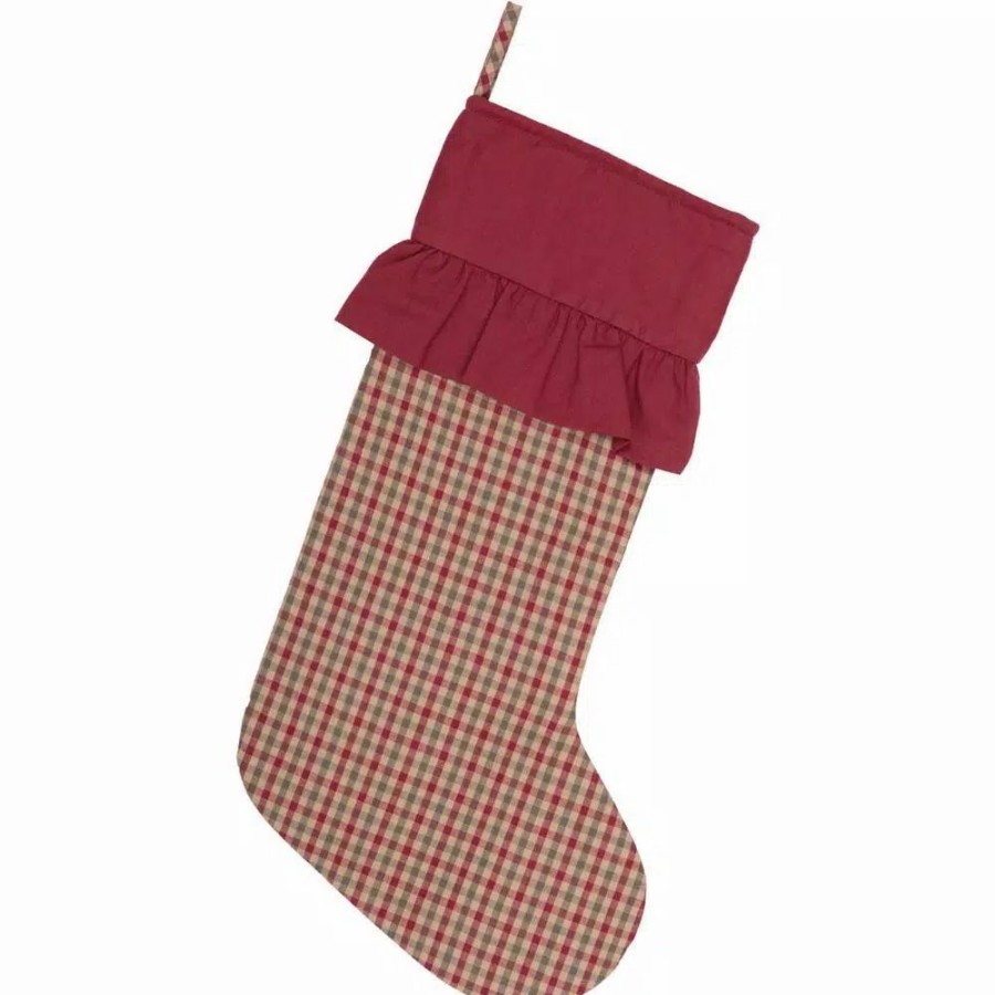 Indoor Christmas Decorations * | Vhc Brands 20 In. Jonathan Plaid Natural Tan Traditional Christmas Decor Stocking