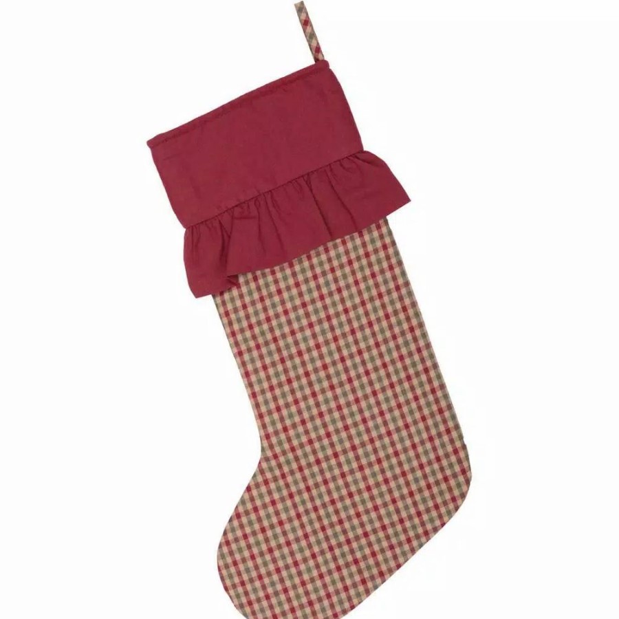 Indoor Christmas Decorations * | Vhc Brands 20 In. Jonathan Plaid Natural Tan Traditional Christmas Decor Stocking