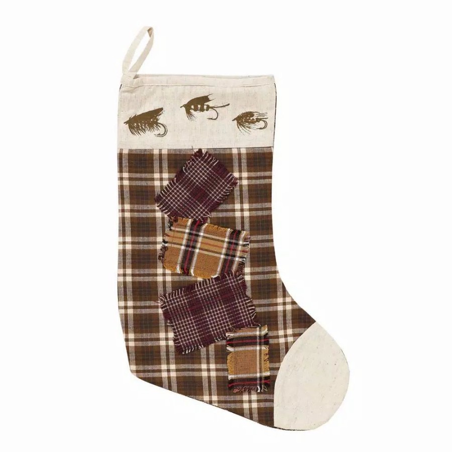 Indoor Christmas Decorations * | Vhc Brands 15 In. Truman Moss Green Rustic Christmas Decor Fly Fishing Stocking