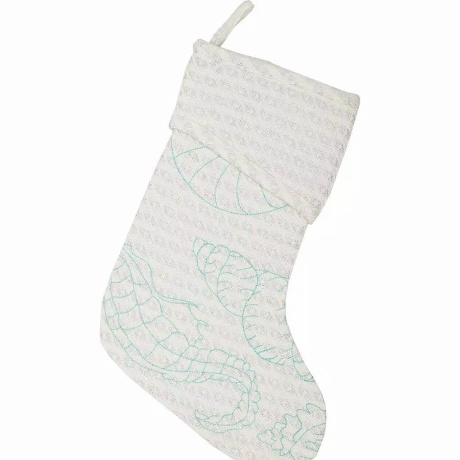 Indoor Christmas Decorations * | Vhc Brands 15 In. Cotton/Metallic Thread Arielle Bright White Coastal Christmas Decor Stocking