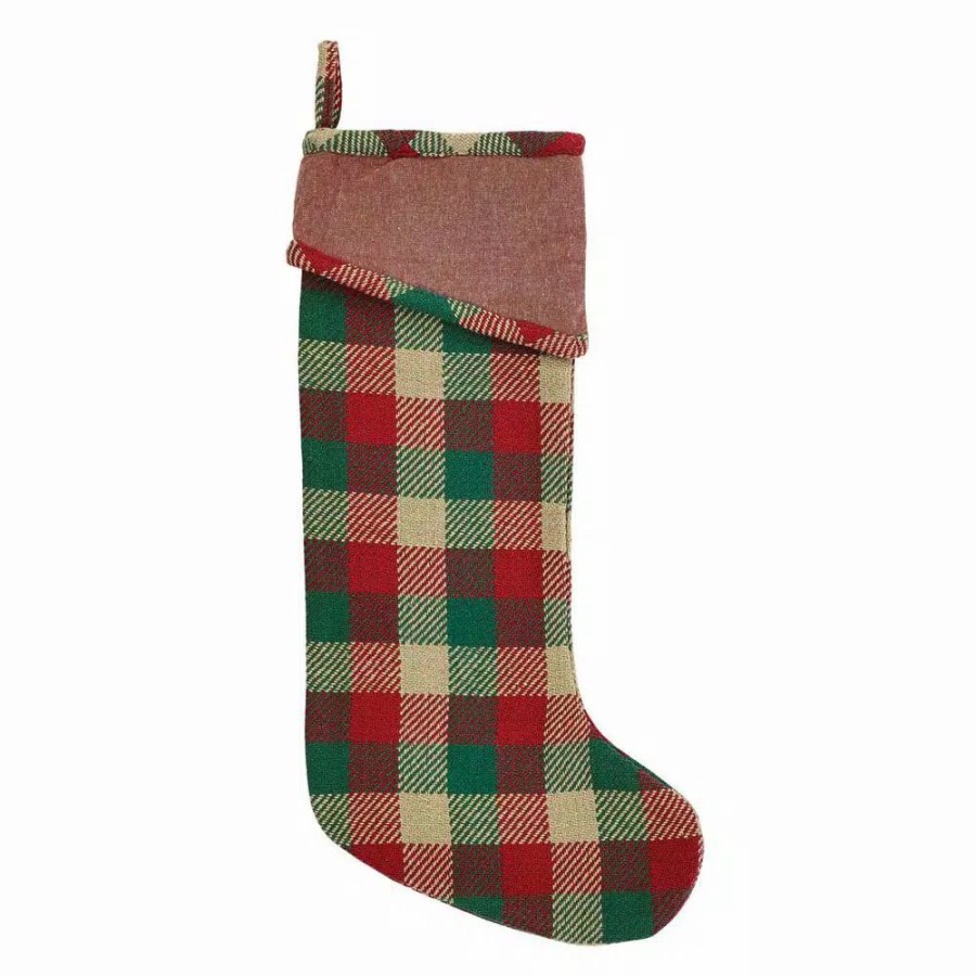 Indoor Christmas Decorations * | Vhc Brands 20 In. Cotton Reed Ruby Red Rustic Christmas Decor Stocking