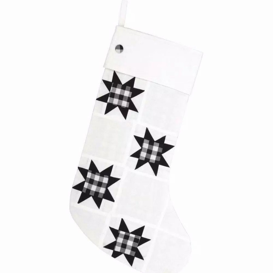 Indoor Christmas Decorations * | Vhc Brands 20 In. Cotton Black Emmie Farmhouse Christmas Decor Patch Stocking