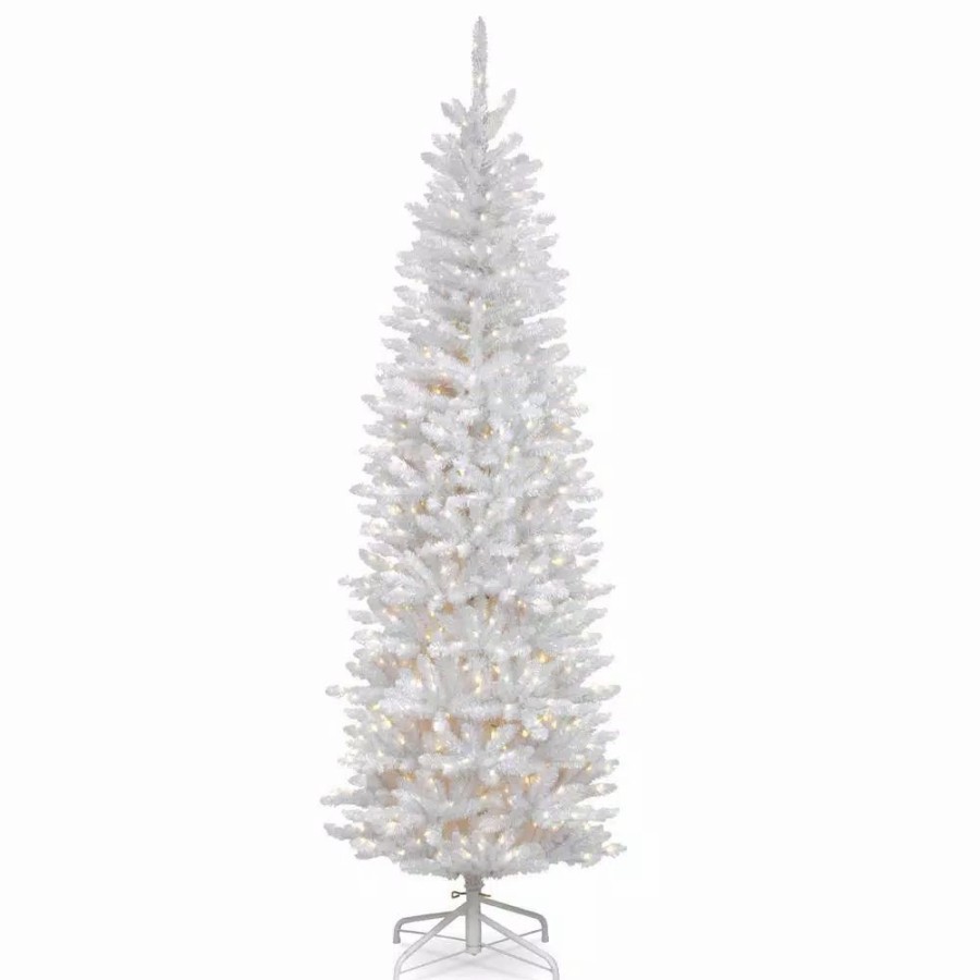 Christmas Trees * | National Tree Company 6.5 Ft. Kingswood White Fir Pencil Artificial Christmas Tree With Clear Lights