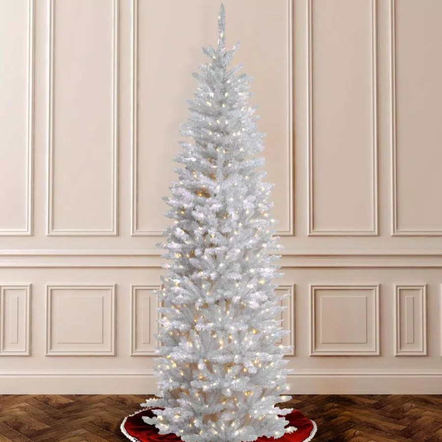 Christmas Trees * | National Tree Company 6.5 Ft. Kingswood White Fir Pencil Artificial Christmas Tree With Clear Lights