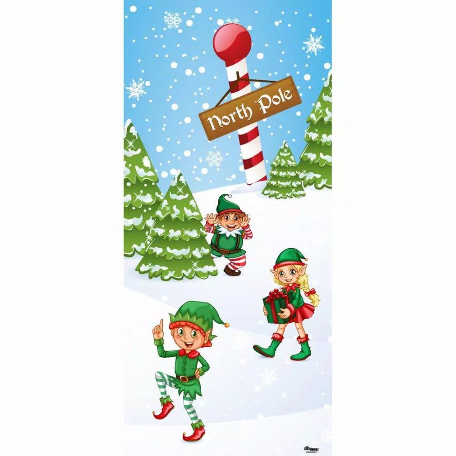 Outdoor Christmas Decorations * | My Door Decor 36 In. X 80 In. North Pole Elves-Christmas Front Door Decor Mural