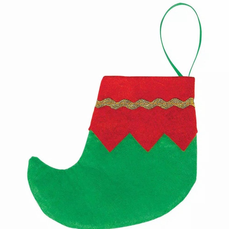 Indoor Christmas Decorations * | Amscan 4.5 In. Felt Mini Elf Red And Green Christmas Stockings With Gold Trim (6-Count, 4-Pack)