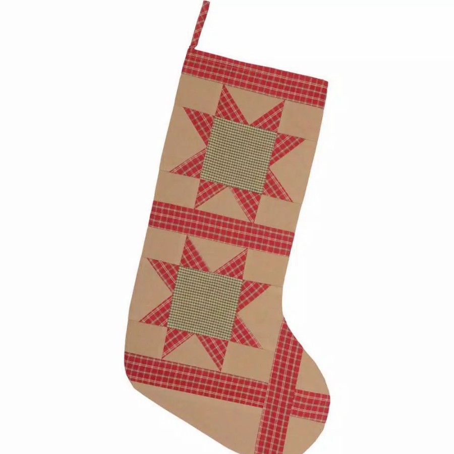 Indoor Christmas Decorations * | Vhc Brands 20 In. Cotton Tan Dolly Star Primitive Christmas Decor Patch Stocking