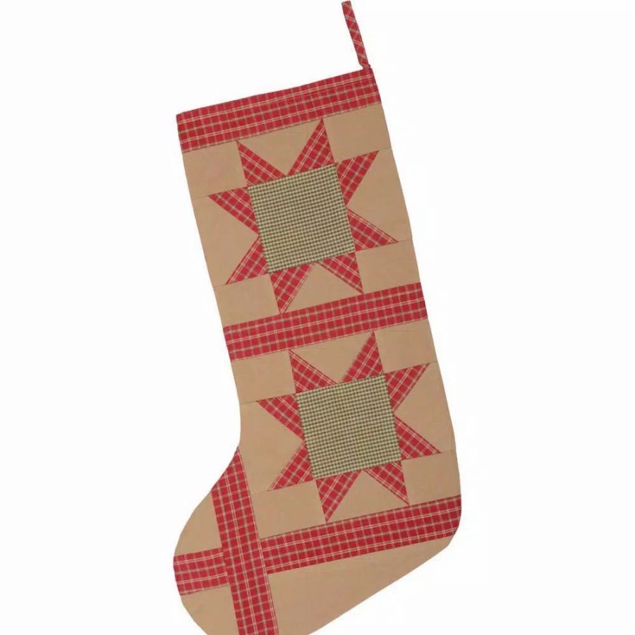 Indoor Christmas Decorations * | Vhc Brands 20 In. Cotton Tan Dolly Star Primitive Christmas Decor Patch Stocking