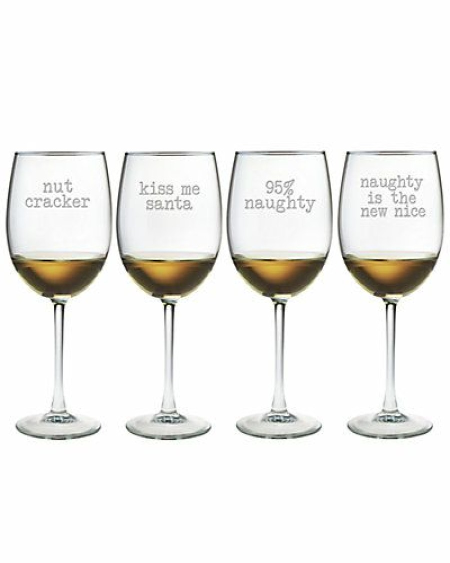 Kitchen & Dining Room * | T Of Four Naughty Christmas 19Oz Wine Glasses Home