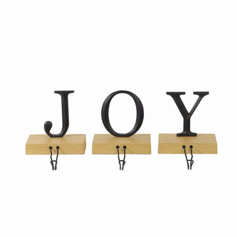 Indoor Christmas Decorations * | Northlight 6 In. Metal And Wood Joy Weighted Christmas Stocking Holder (Set Of 3)