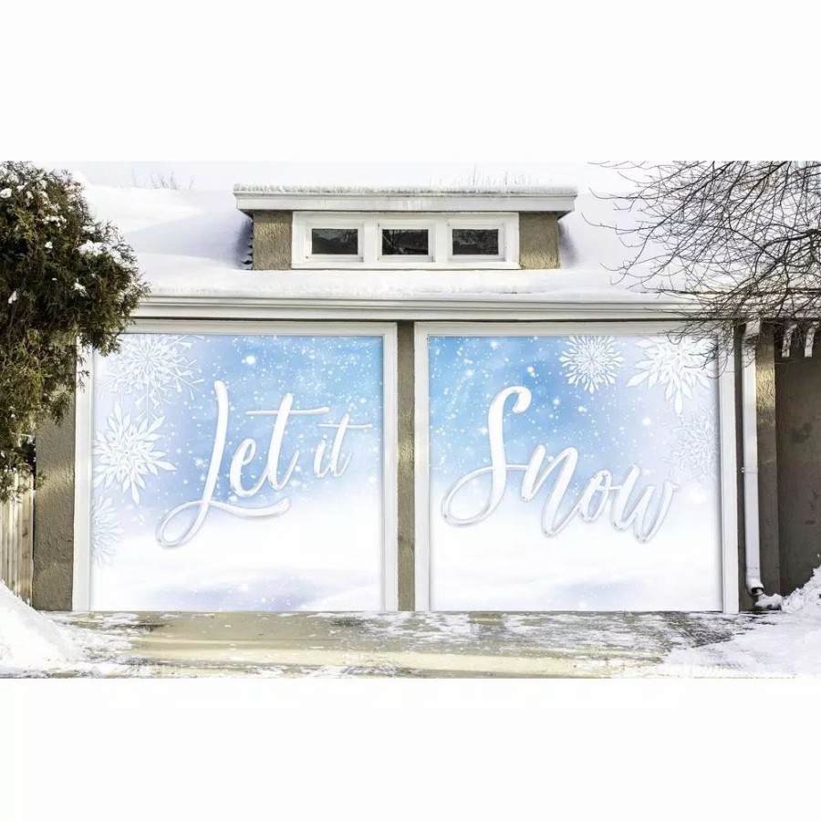 Outdoor Christmas Decorations * | My Door Decor 7 Ft. X 8 Ft. Let It Snow-Christmas Garage Door Decor Mural For Split Car Garage