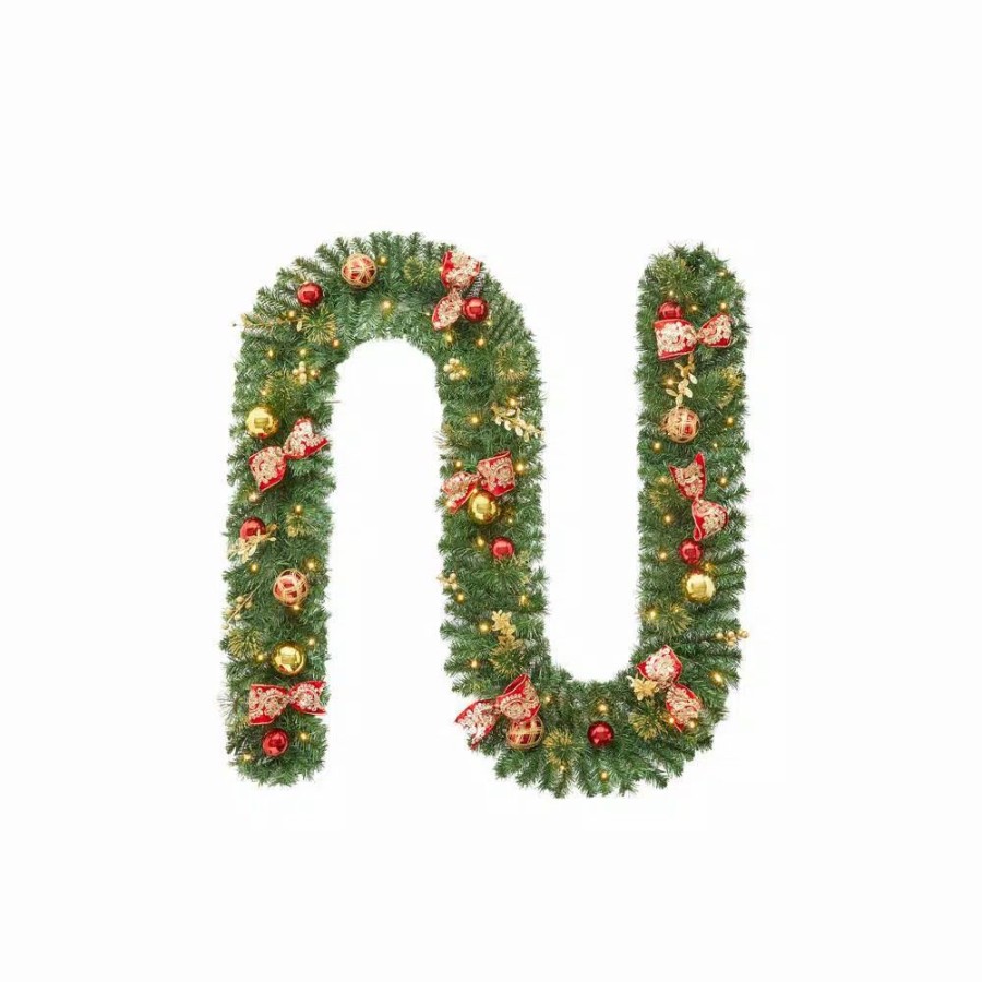 Christmas Greenery * | Home Accents Holiday 12 Ft. Royal Easton Battery Operated Pre-Lit Led Artificial Christmas Garland