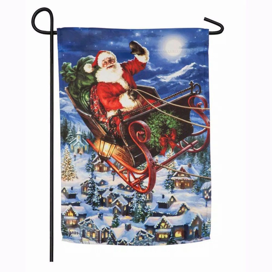 Outdoor Christmas Decorations * | Evergreen 18 In. X 12.5 In. Delivering Christmas Garden Suede Flag