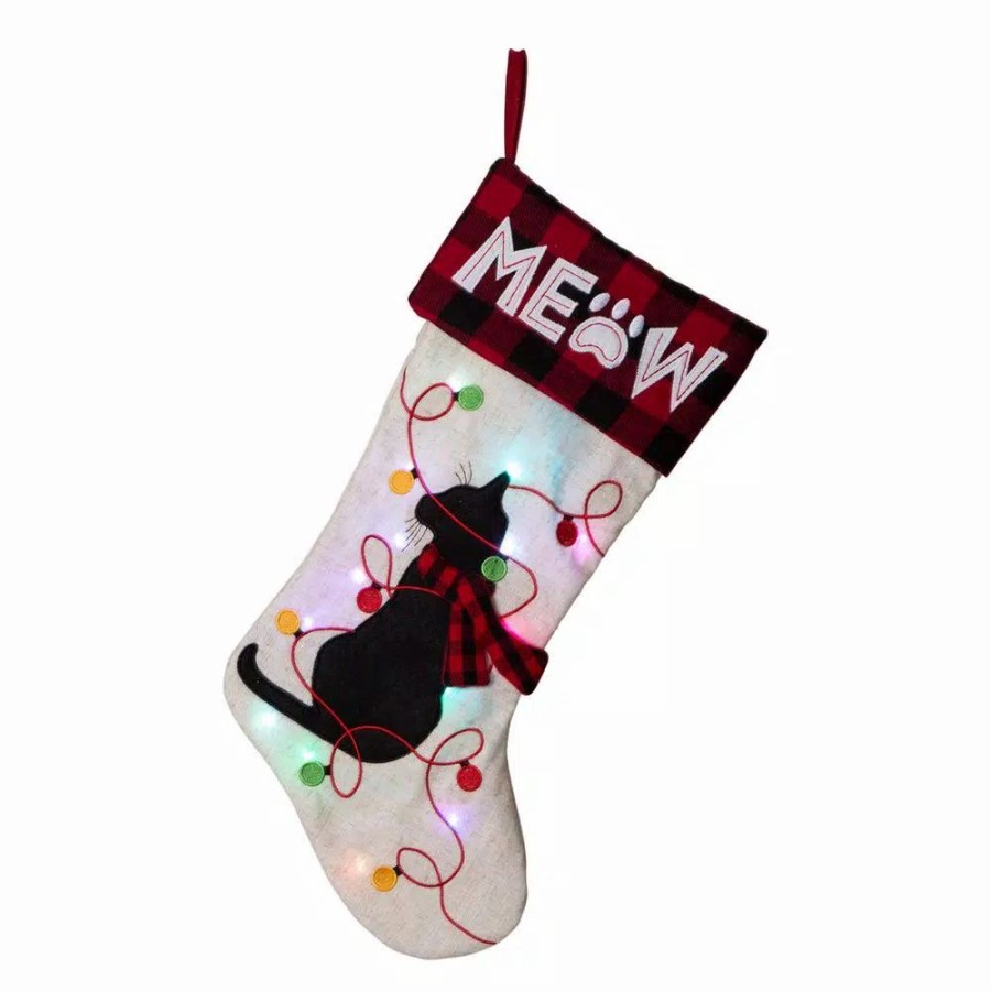 Indoor Christmas Decorations * | Glitzhome 21 In. Polyester Led Embroidered Linen Christmas Dog Stocking (2-Pack)