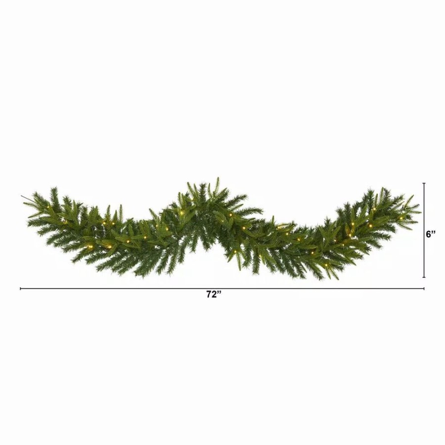 Christmas Greenery * | Nearly Natural 6 Ft. Battery Operated Pre-Lit Green Pine Artificial Christmas Garland With 35 Clear Led Lights