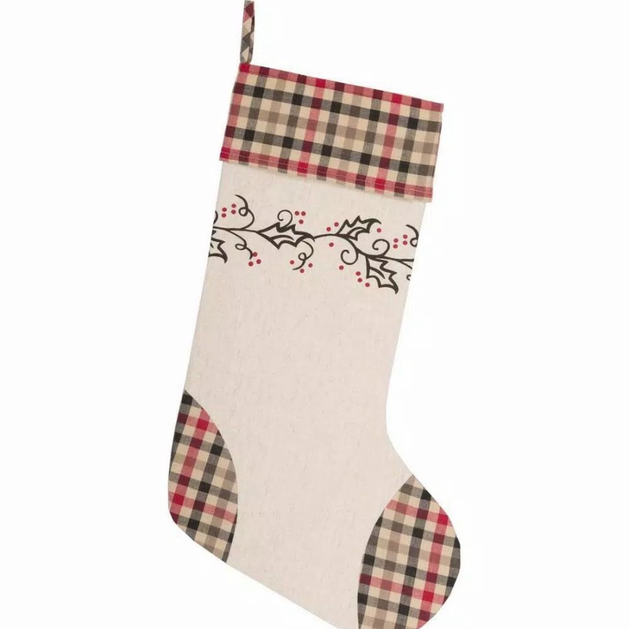 Indoor Christmas Decorations * | Vhc Brands 20 In. Hollis Ivory White Farmhouse Christmas Decor Stenciled Stocking