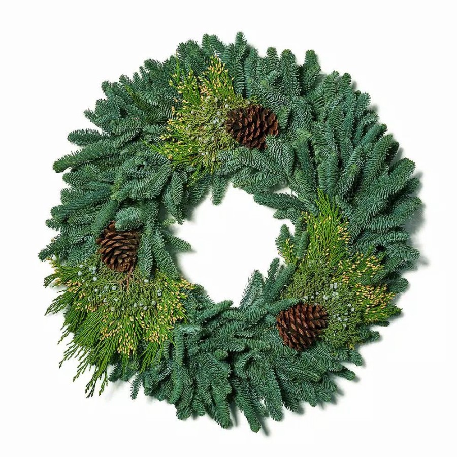 Christmas Greenery * | Van Zyverden 24 In. Live Fresh Cut Pacific Northwest Mixed Christmas Wreath Pine Cone Decorated