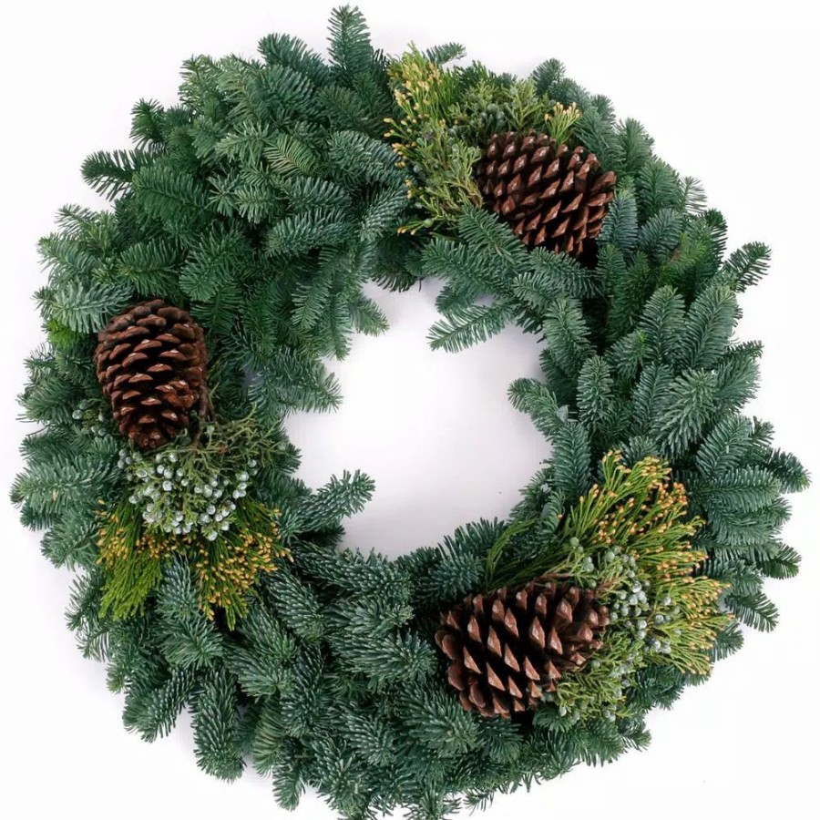 Christmas Greenery * | Van Zyverden 24 In. Live Fresh Cut Pacific Northwest Mixed Christmas Wreath Pine Cone Decorated