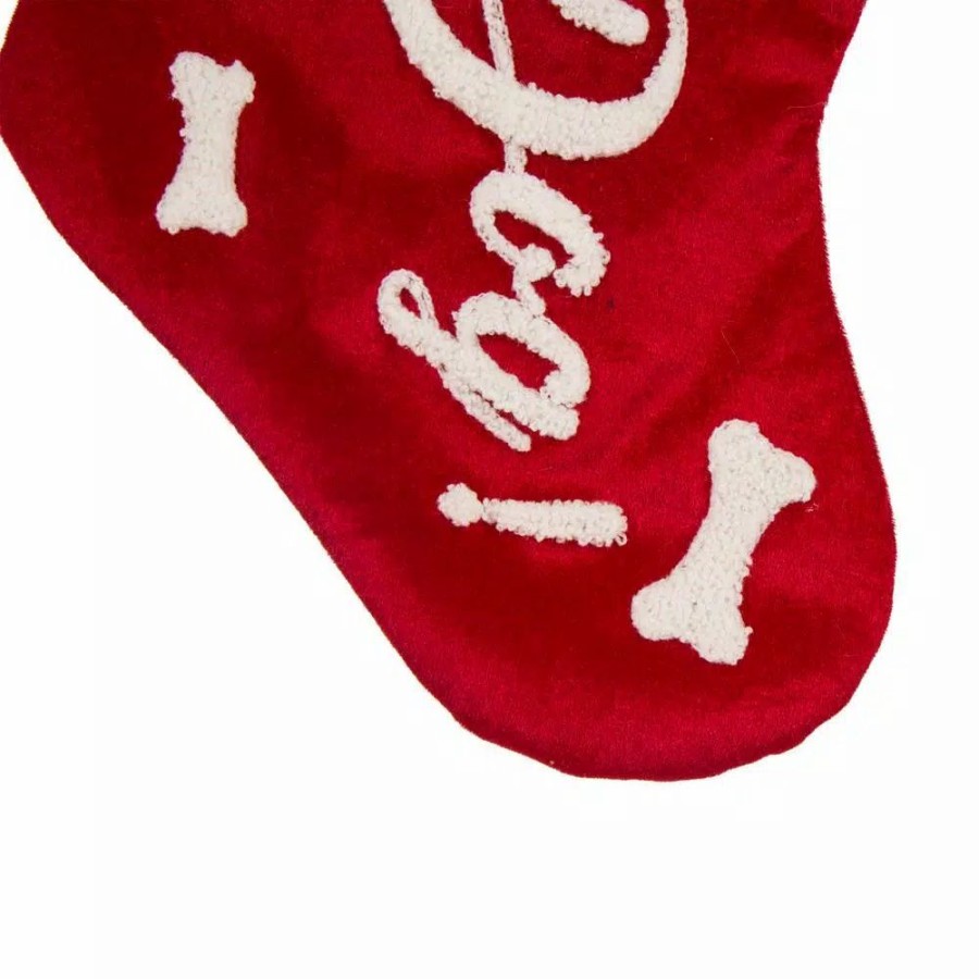 Indoor Christmas Decorations * | Glitzhome 22 In. L Velvet Christmas Stocking With Plush Cuff- Good Dog