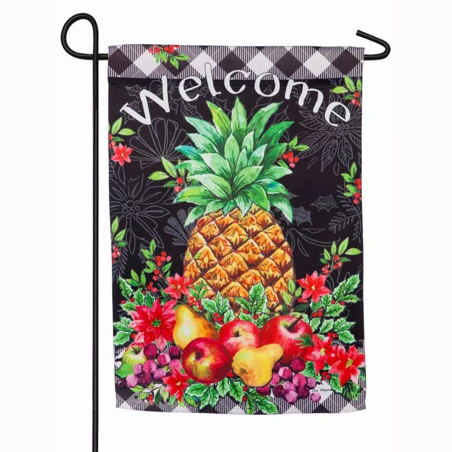 Outdoor Christmas Decorations * | Evergreen 18 In. X 12.5 In. Christmas Pineapple Garden Suede Flag