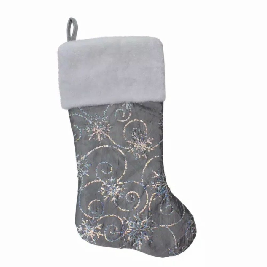 Indoor Christmas Decorations * | Northlight 22 In. Silver Metallic Sequined Polyester Christmas Stocking With Faux Fur Cuff