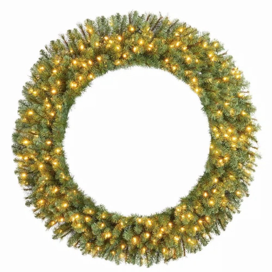 Christmas Greenery * | Home Accents Holiday 60 In. Wesley Pre-Lit Long Needle Pine Artificial Christmas Wreath With 498-Mixed Tips And 240 Warm White Lights