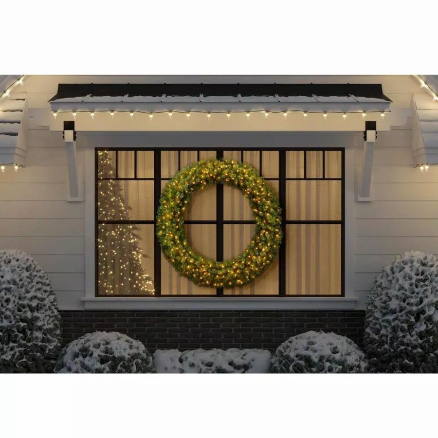 Christmas Greenery * | Home Accents Holiday 60 In. Wesley Pre-Lit Long Needle Pine Artificial Christmas Wreath With 498-Mixed Tips And 240 Warm White Lights