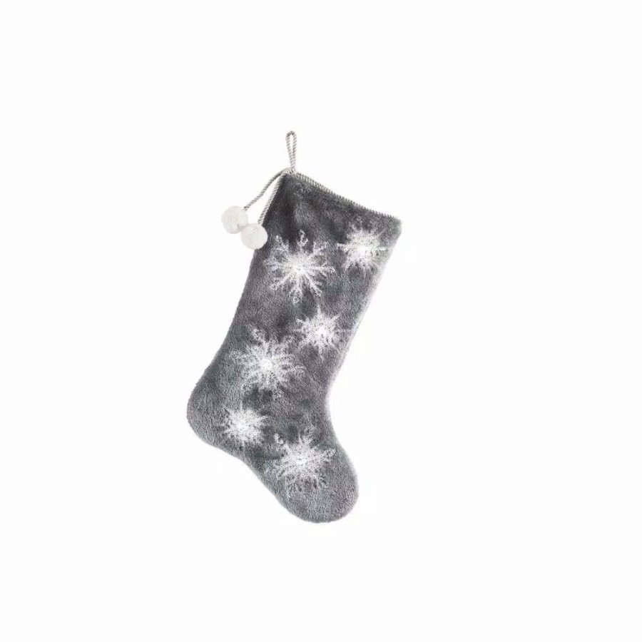 Indoor Christmas Decorations * | Manor Luxe 0.1 In. H X 20 In. L Polyester Snowflake Sequin Soft Plush Furry Light Up Christmas Stocking