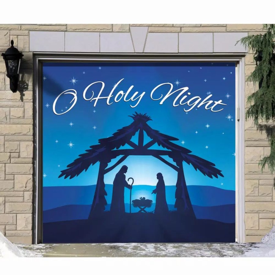 Outdoor Christmas Decorations * | My Door Decor 7 Ft. X 8 Ft. Nativity Scene O'Holy Night-Christmas Garage Door Decor Mural For Single Car Garage