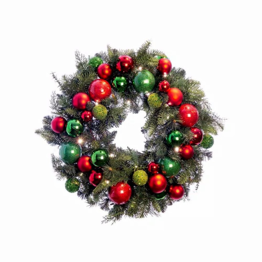 Christmas Greenery * | Village Lighting Company 30 In. Pre-Lit Led Christmas Cheer Wreath