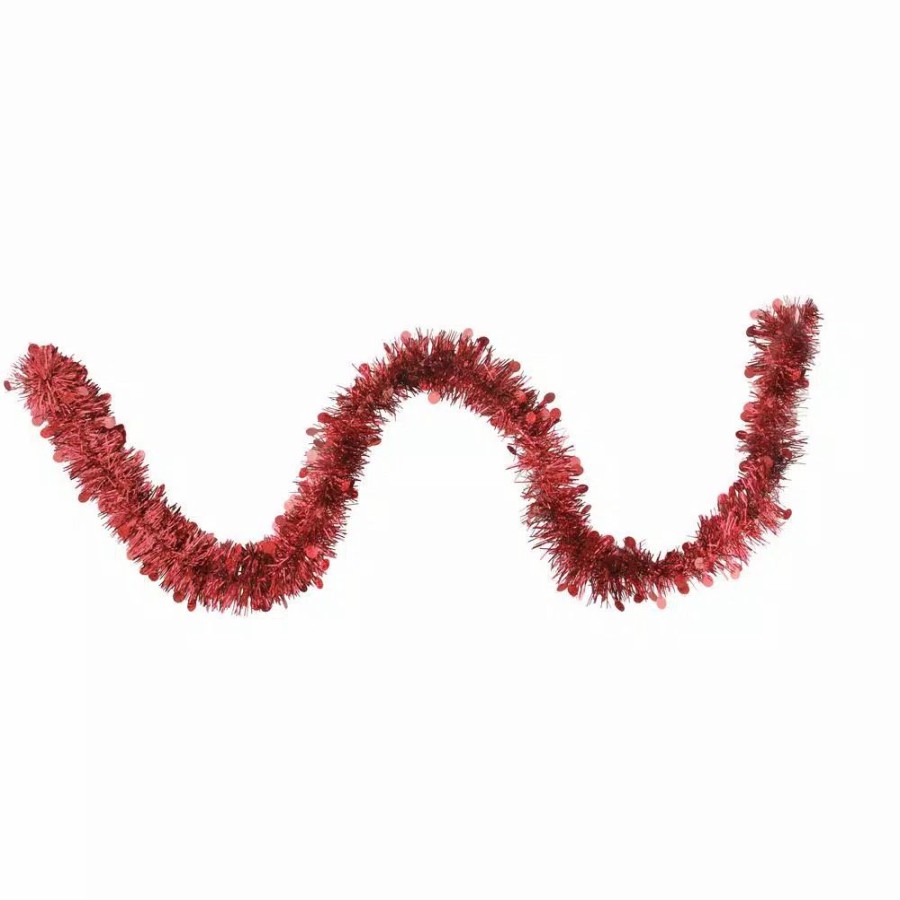 Christmas Greenery * | Northlight 50 Ft. Unlit Shiny Red Christmas Tinsel Garland With Polka Dots