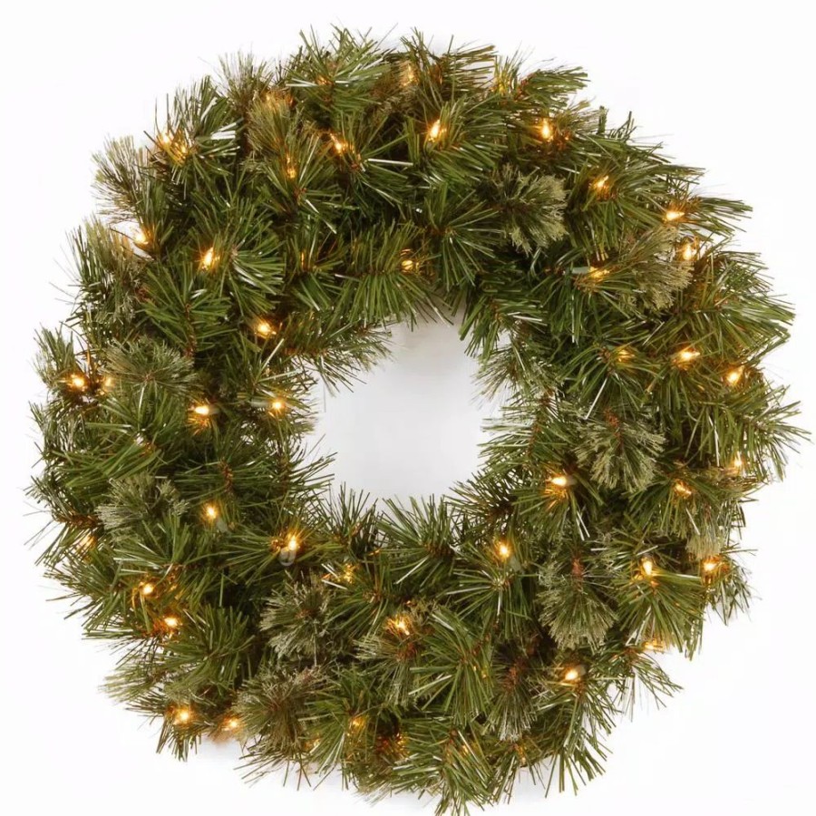 Christmas Greenery * | National Tree Company 24 In. Wispy Willow Artificial Christmas Wreath With Lights