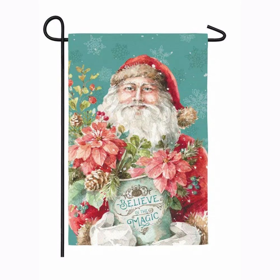 Outdoor Christmas Decorations * | Evergreen 18 In. X 12.5 In. Christmas Magic Santa Garden Suede Flag