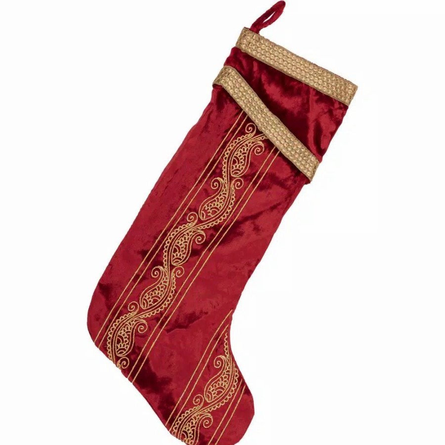 Indoor Christmas Decorations * | Vhc Brands 20 In. Viscose Yule Christmas Red Glam Decor Stocking