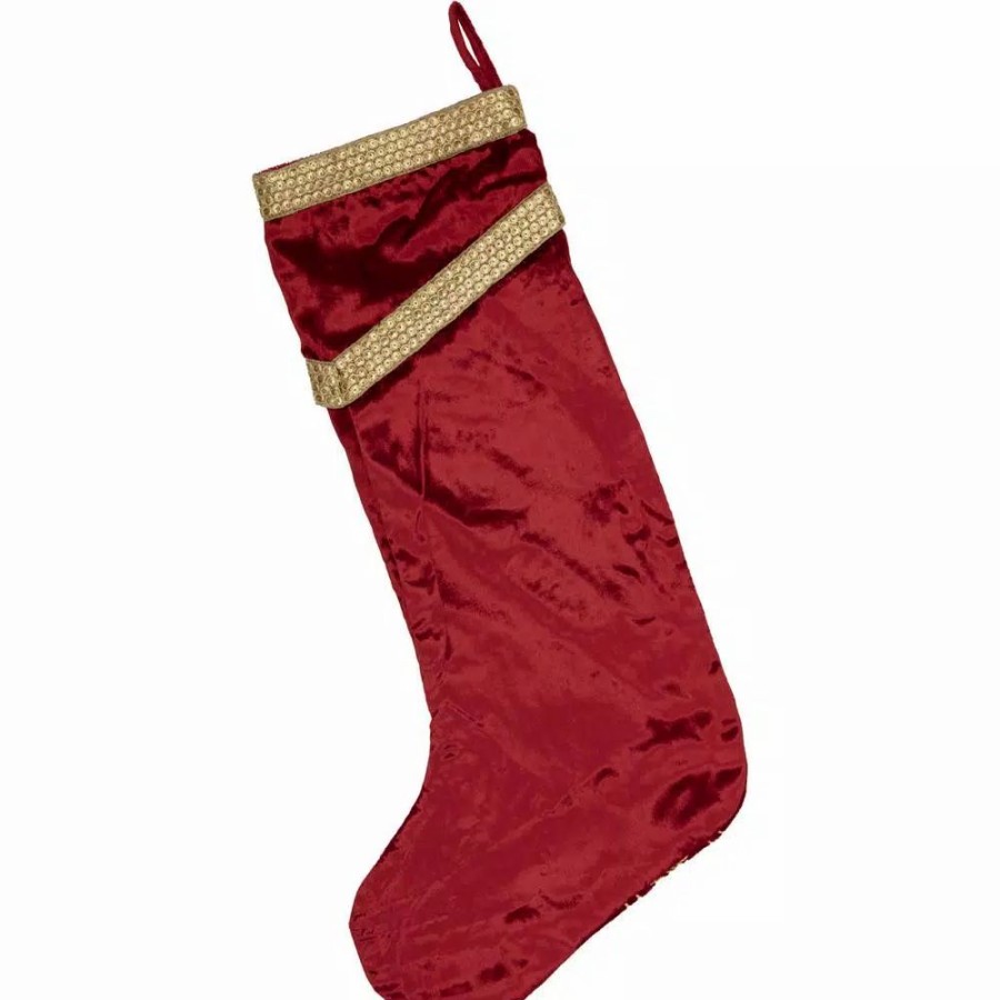 Indoor Christmas Decorations * | Vhc Brands 20 In. Viscose Yule Christmas Red Glam Decor Stocking